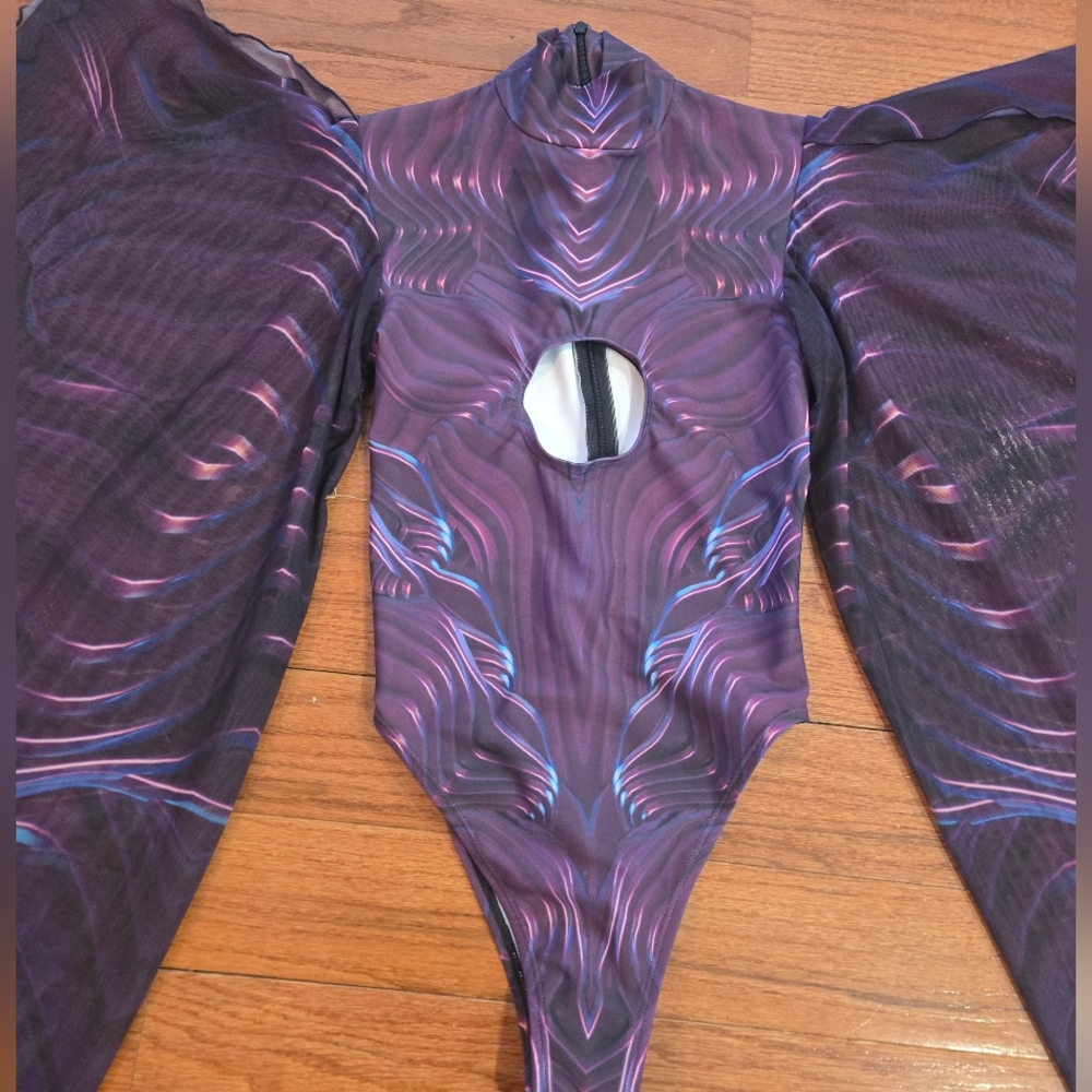 Purple Winged Bodysuit with Leg Straps - Picture 2 of 10
